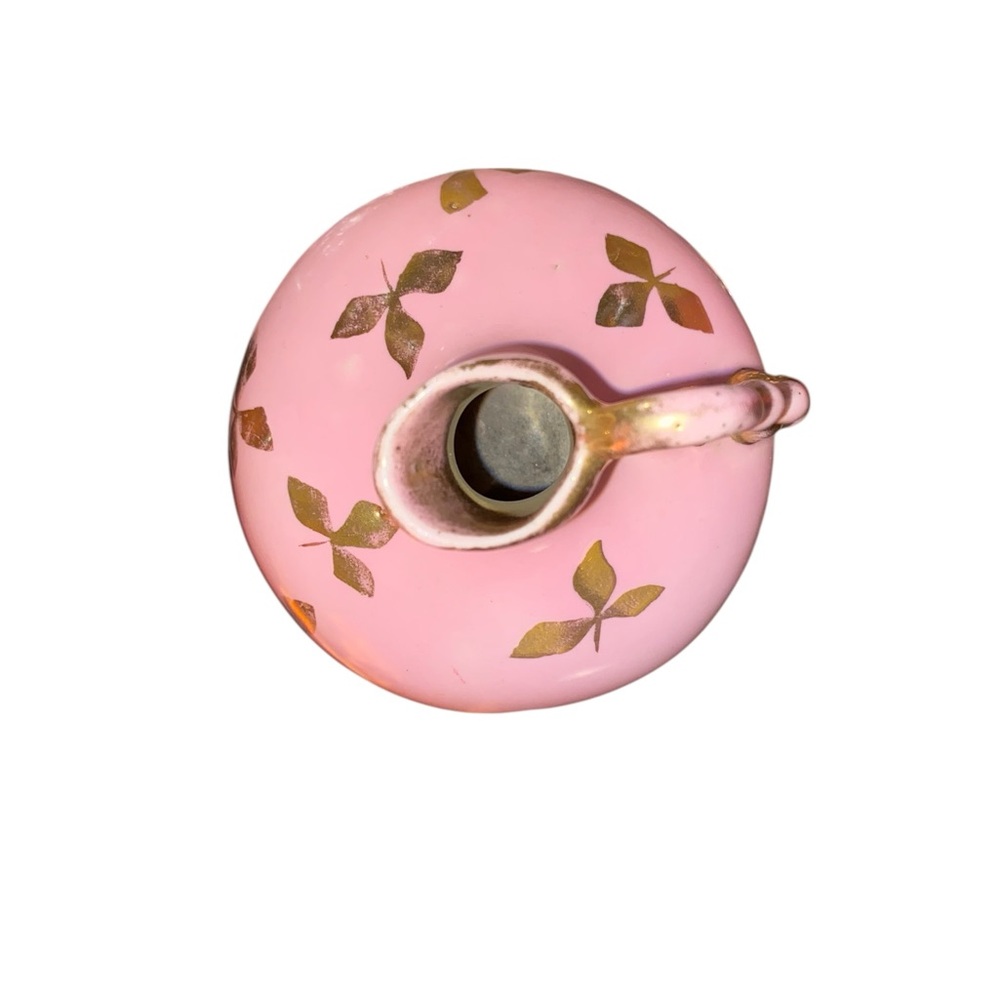 Le Pete Pottery Vintage 50s mini pitcher bud pink gold leaf Bridgerton Coquette - Picture 5 of 9